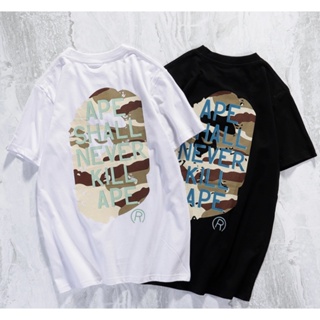 ▅▓▒1019 APE trend brand APE man first spring and summer เสื้อยืดแขนสั้นผู้ชายและผู้หญิงหลวมคอกลมลําลองครึ่งแขน tee