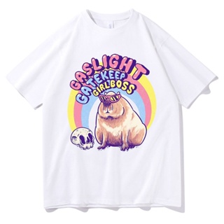 เสื้อยืดสวยๆ Gaslight Catkeep Girlboss เย็น Capybara Tshirt ผู้ชายผู้หญิงสบาย ๆ หลวมเสื้อยืดแขนสั้น Unisex ตลกน่ารัก Kaw