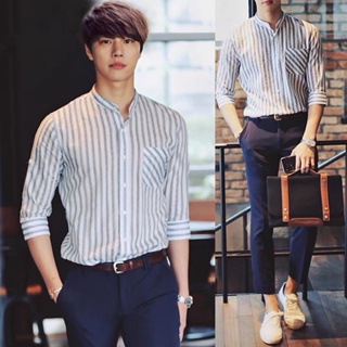 สินค้า MAXXI[พร้อมส่ง]🇰🇷เสื้อสีขาว เสื้อเชิ้ต เกาหลี 🔥แขนยาวลายทาง เนื้อผ้า Oxford ผ้านิ่มนุ่ม เบา ใส่สบาย#8810