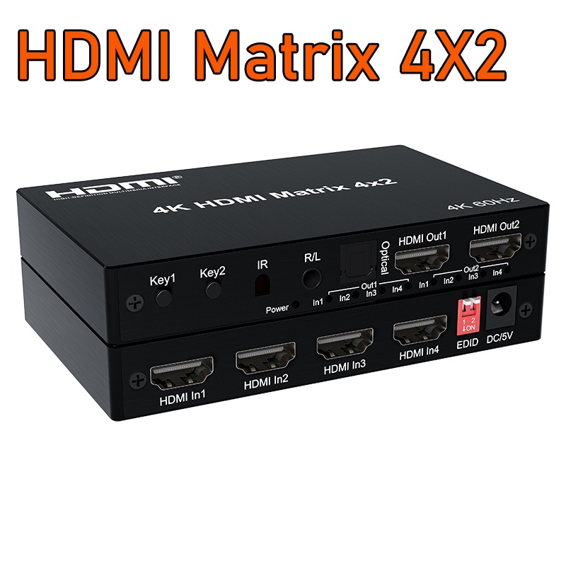 สวิตช์เมทริกซ์ 6x2 HDMI 2.0 4K 60hz 6 IN 2 OUT HDMI Splitter 4x2 HDMI ...
