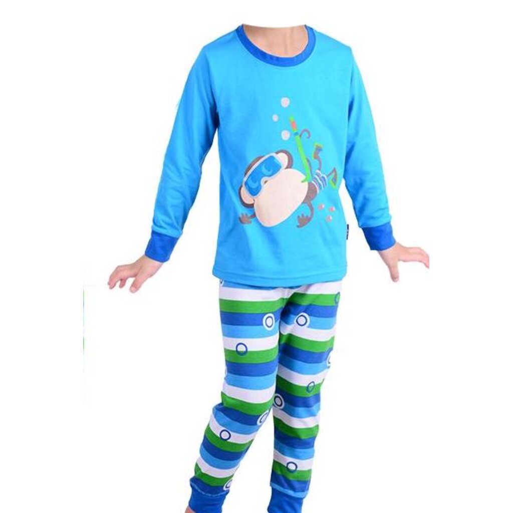 xd-604-ชุดนอนเด็กชาย-แนวเข้ารูป-slim-fit-ผ้า-cotton-100-เนื้อบาง-สีฟ้า-ลายลิง