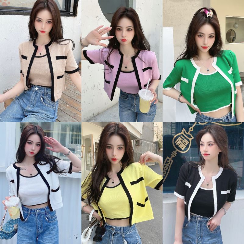 ey-shop688-พร้อมส่ง-m25-bo-e-2ชิ้น-เสื้อเกาหลีผ้าไหมพรมแขนสั้น-เสื้อกล้าม-เสื้อผ้าไหมพรมแต่งกระเป๋า-2-ข้าง