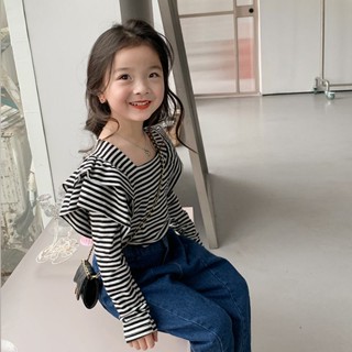 [Babycat] พร้อมส่ง ขายดี ใหม่ เสื้อยืดแขนยาว คอสี่เหลี่ยม ผ้าลูกไม้ ยืดหยุ่น ลายทาง แฟชั่นฤดูใบไม้ผลิ ฤดูใบไม้ร่วง สไตล์เกาหลี ญี่ปุ่น สําหรับเด็กผู้หญิง 22 ชิ้น