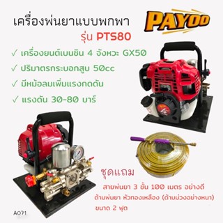 เครื่องพ่นยาแบบหิ้ว PAYOO รุ่น PTS80 พร้อมอุปกรณ์ ด้าม+สายพ่นยา (A071)