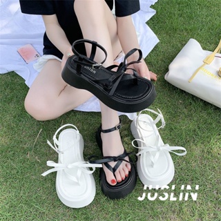 JUSLIN รองเท้าแตะผู้หญิง  รองเท้าแตะ พื้นนุ่ม กันลื่น นุ่ม ใส่สบาย สไตล์เกาหลี  โบว์ NOV2402