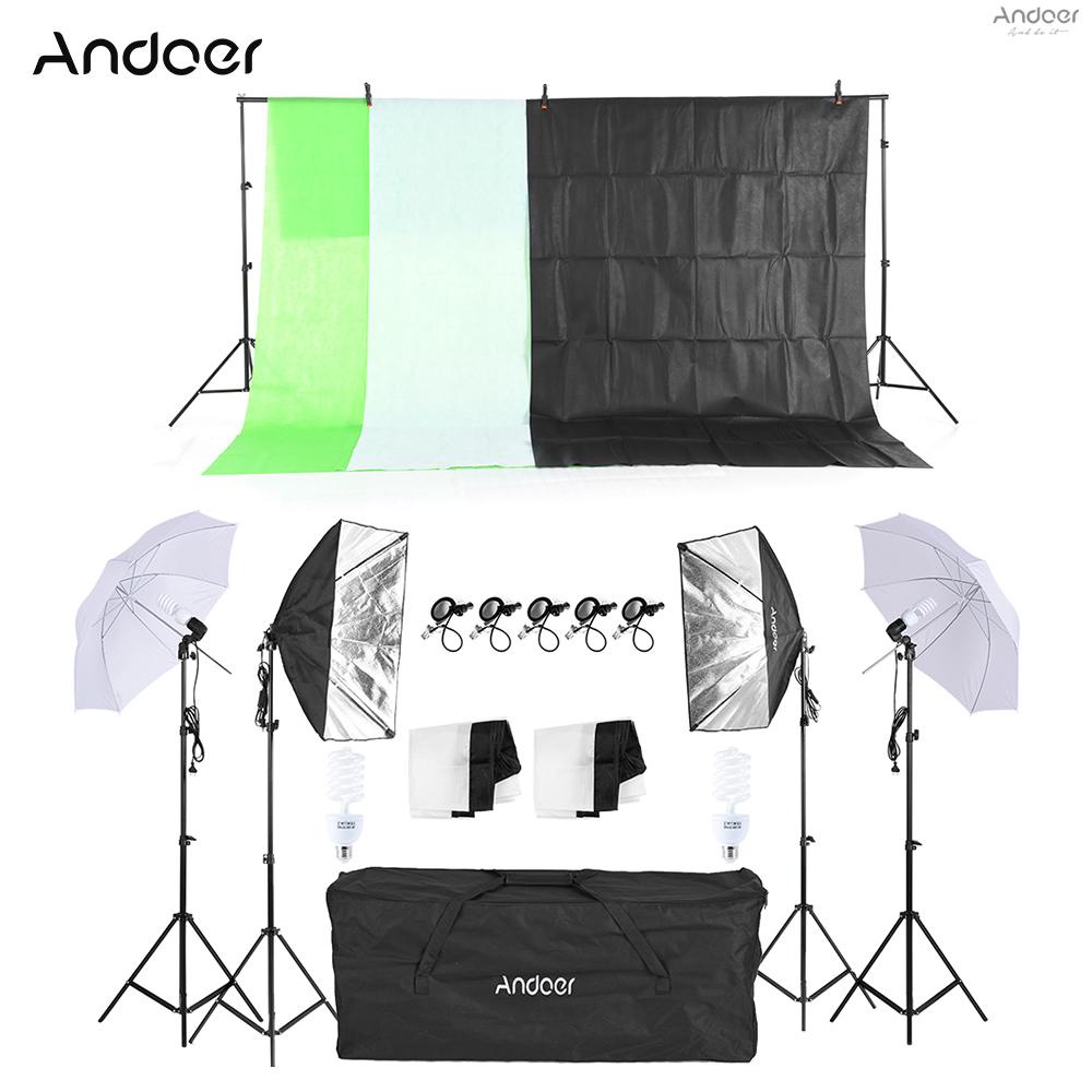 andoer-ชุดถ่ายภาพ-ร่มไฟซอฟท์ไลท์-33-นิ้ว-สีขาว-2-ชิ้น-ซอฟท์บอกซ์-50-ซม-70-ซม-พร้อมขั้วหลอดไฟ-2-ชิ้น-หลอดไฟ-45w-4-ชิ้น-ซ็อกเก็ตหมุน-พร้อมปลั๊ก-2-ชิ้น-ขาตั้งพื้นหลัง-3-ม-1-ชิ้น-2-ม-4-ชิ้น