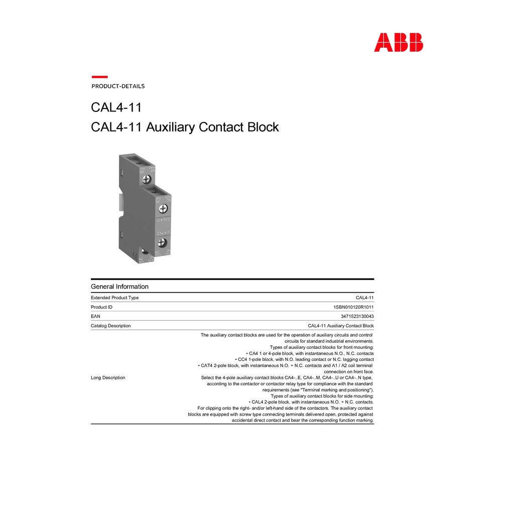 abb-คอนแทคช่วย-cal4-11-auxiliary-contact-block