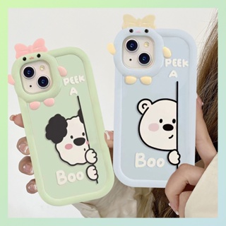 เคสโทรศัพท์มือถือแบบนิ่ม กันกระแทก ลายการ์ตูนหมี ลูกสุนัข 3D ผูกโบว์ มอนสเตอร์น่ารัก สําหรับ iPhone 11 12 13 14 Pro MAX 6 6s 8 7 Plus XR 14 Plus X XS MAX SE 2020
