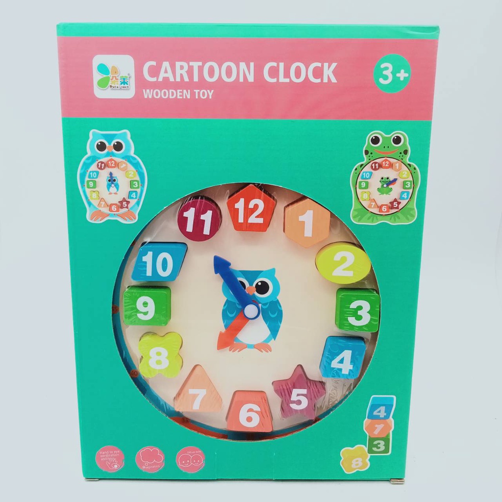 cartoon-clock-wooden-toy-นาฬิกานกฮูก-บล็อกไม้นาฬิกา-นาฬิกาไม้รูปนกฮูก-นาฬิกาไม้ของเล่น
