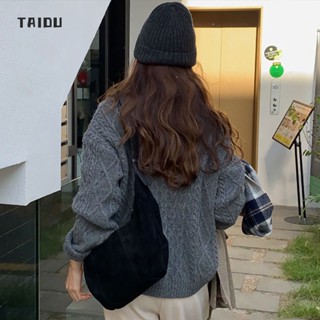 TAIDU กระเป๋าสะพายไหล่ วัสดุหรูหรา ถุงเกี๊ยวพกพา สไตล์ย้อนยุคแฟชั่นใหม่ สีทึบ แฟชั่นการเดินทางของนักเรียน ความจุขนาดใหญ่