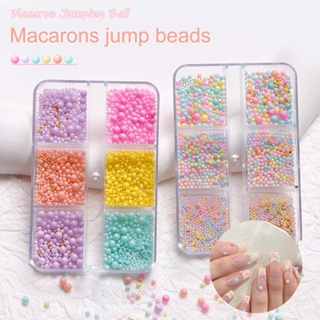 【AG】1 Box Nail Beads Candy 6 Grids Three-dimensional Round Ball Shape Smooth