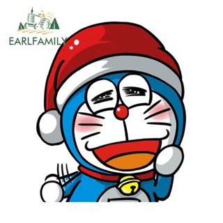 Earlfamily สติกเกอร์ไวนิล ลายการ์ตูนโดราเอมอน กันรอยขีดข่วน สําหรับติดตกแต่งกระจกรถยนต์ 13 ซม.