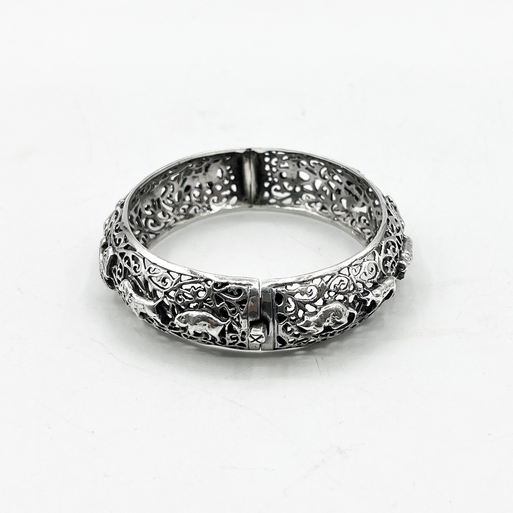 กำไลฉลุลาย-12-นักษัตร-กำไลแบบเต็มวง-กำไลเงินแท้-925-dsp-925-sterling-silver-cuff-bangle-gspb0021