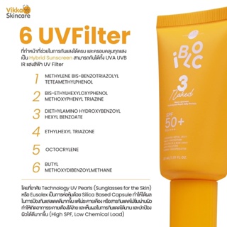 VIKKASKINCARE Ibloc Naked 1 ชิ้น Hybrid Sunscerrn UV Filters SPF50 PA++++ สูตรไฮบริด กันน้ำ 30g