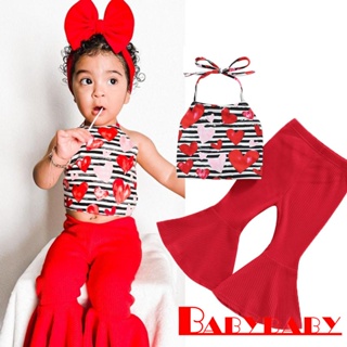 Babybaby- เสื้อกล้าม พิมพ์ลายหัวใจ + กางเกงขาบาน สําหรับเด็กผู้หญิง วันวาเลนไทน์