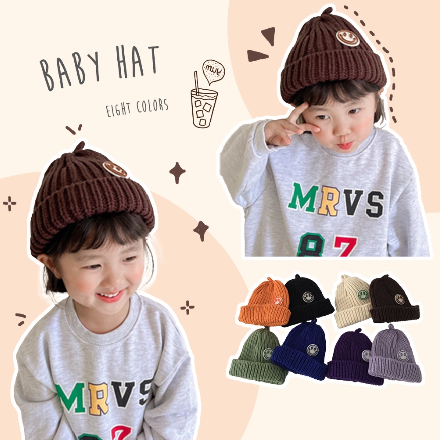 หมวกถัก-ผ้าวูล-ลายหน้ายิ้มน่ารัก-ให้ความอบอุ่น-แฟชั่นฤดูใบไม้ร่วง-และฤดูหนาว-สําหรับเด็กผู้ชาย-และเด็กผู้หญิง