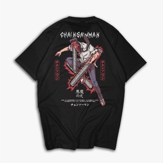 เสื้อเบลาส์ เสื้อยืด HITAM Yubo T-Shirt Anime Chainsaw Man Cotton Combed 30s Blackเสื้อยืด_17