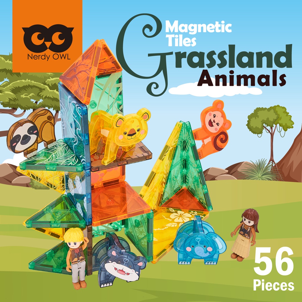 magnetic-tiles-grassland-animals-56-pieces-แผ่นตัวต่อแม่เหล็กชุดสัตว์ทุ่งหญ้า-56-ชิ้น