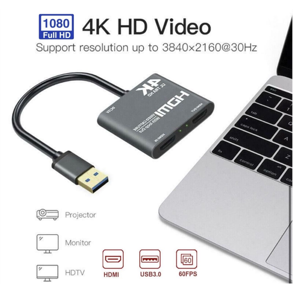 4K 60Hz HD Video Capture Card 1080P บันทึกแผ่นที่ถ่ายทอดสดกล่อง USB 3.0 ...