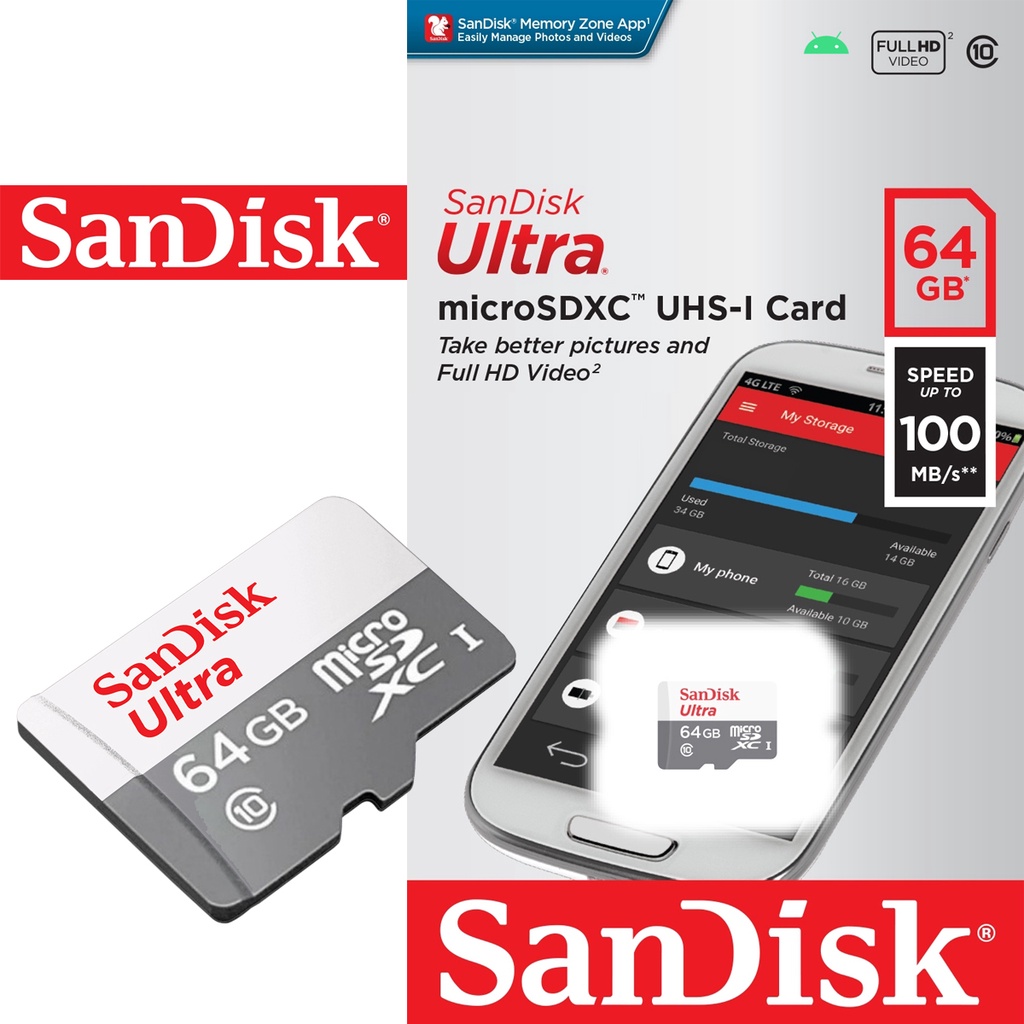 ภาพหน้าปกสินค้าSanDisk Ultra Micro SDcard Class10 16GB 32GB 64GB 128GB (SDSQUNR) เมมโมรี่การ์ด กล้องวงจรปิดไร้สาย กล้อง Ip camera TF Card Micro SD