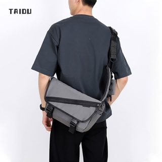 TAIDU กระเป๋าสะพายผู้ชายเทรนด์ สีทึบ วัสดุไนลอน การออกแบบที่เรียบง่าย กระเป๋าสะพายข้าง ความจุขนาดใหญ่