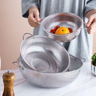 Stainless Steel Drain Basket Colander Fruit Rice Vegetable Washing Basket Strainer Drainer with Handle Kitchen Storage T