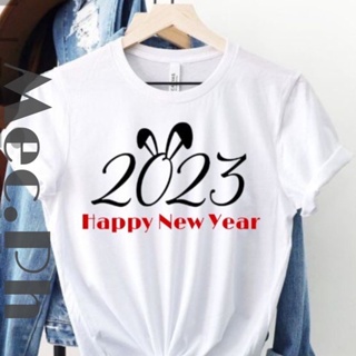 2023 Happy New year Tshirt unisex cotton family shirtเสื้อยืด