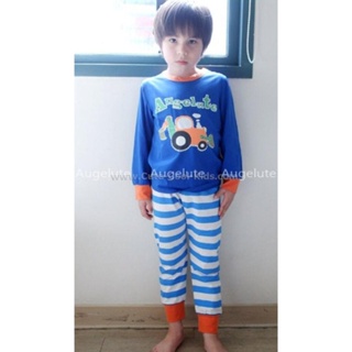 L-PJB-057 ชุดนอนเด็กแนวเกาหลี สีน้ำเงิน ลายรถ Size-100 (3-4Y)