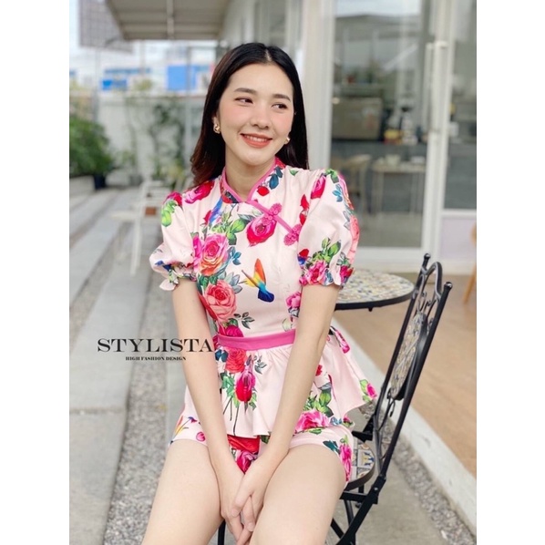 code-st01824-เซตเสื้อกี่เพ้า-กางเกง-ชุดใส่ตรุษจีน-กี่เพ้าขาสั้น-งานป้าย-stylista