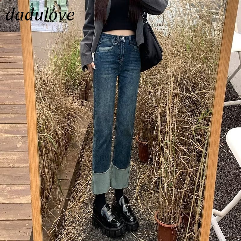 dadulove-new-korean-version-of-ins-rolled-edge-straight-jeans-high-waist-niche-fashion-womens-cropped-pants