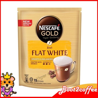 NESCAFE GOLD PREMIUM MIX -  FLAT WHITE 15 ซอง/1ห่อ เนสกาแฟโกลด์ 3 อิน 1 พร้อมดื่ม