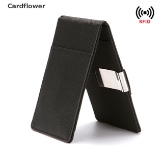 &lt;Cardflower&gt; กระเป๋าสตางค์หนัง PU แบบพับได้ คลิปหนีบโลหะ แฟชั่นสําหรับผู้ชาย