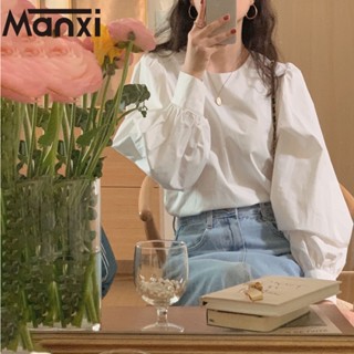 Manxi เสื้อแขนยาวผญ เกาหลี หลวม สีขาว ใส่สบายๆ A25K013