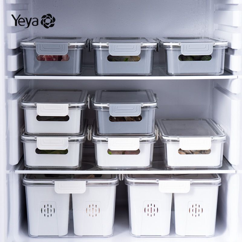 yeya-กล่องเก็บความสด-pet-กล่องเก็บของตั้งตู้เย็นใสกล่องปิดผนึกสี่เหลี่ยมกล่องปลาอาหารทะเลแช่แข็งกรองน้ำแบบพกพา