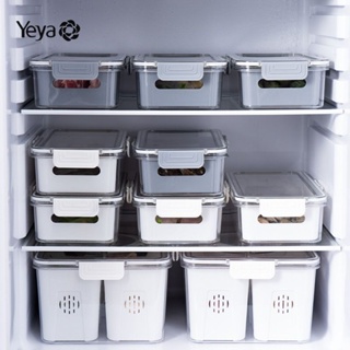 YEYA กล่องเก็บความสด PET กล่องเก็บของตั้งตู้เย็นใสกล่องปิดผนึกสี่เหลี่ยมกล่องปลาอาหารทะเลแช่แข็งกรองน้ำแบบพกพา