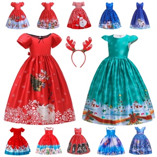 [New in stock] 2023 girls Christmas dress snowflake cartoon printed princess dress quality assurance 4DTH