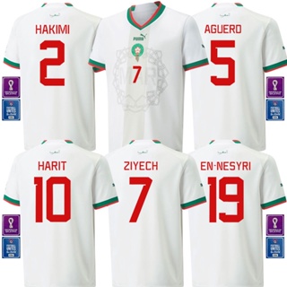 เสื้อกีฬาแขนสั้น ลายทีมชาติฟุตบอล Morocco Away 2022-23 ไซซ์ S-2XL 22-23