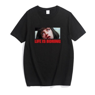 Spoof Harajuku White Female T-shirt Summer Pulp Fiction Tee Shirt Femme Life Is Boring Letters Print Women Tshirt Street