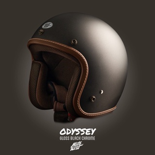 สินค้า MOTOTWIST หมวกกันน็อคแบรนด์ไทยงานคุณภาพ รุ่น Odyssey สีเทาด้าน ขอบน้ำตาลเดินด้าย ไซส์ S-XXL