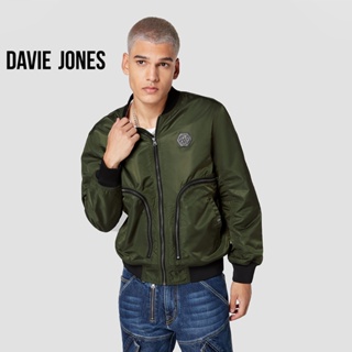 DAVIE JONES เสื้อแจ็คเก็ต ทรงบอมเบอร์ สีเขียว Bomber Jacket in green JK0026GR BK