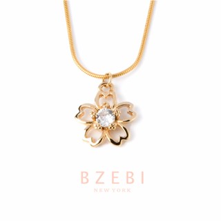 BZEBI  สร้อยคอแฟชั่น ทอง สแตนเลส โซ่ สไตล์เกาหลี 18k จี้ดอกไม้ เพชร เครื่องประดับ สําหรับผู้หญิง 460n