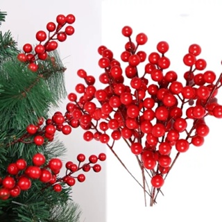 เบอร์รี่สีแดง สเต็มคริสต์มาส เบอร์รี่สีแดง ประดิษฐ์ กิ่งเบอรี่จําลอง ฟองสีแดง เบอร์รี่ตกแต่งคริสต์มาส จัดดอกไม้