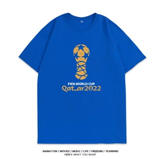 ⚡️ พร้อมส่ง⚡️ 2022 Qatar FIFA World CUP Couple Shirt Short Sleeve Round Neck Printed T-shirt Football Fan Memorial