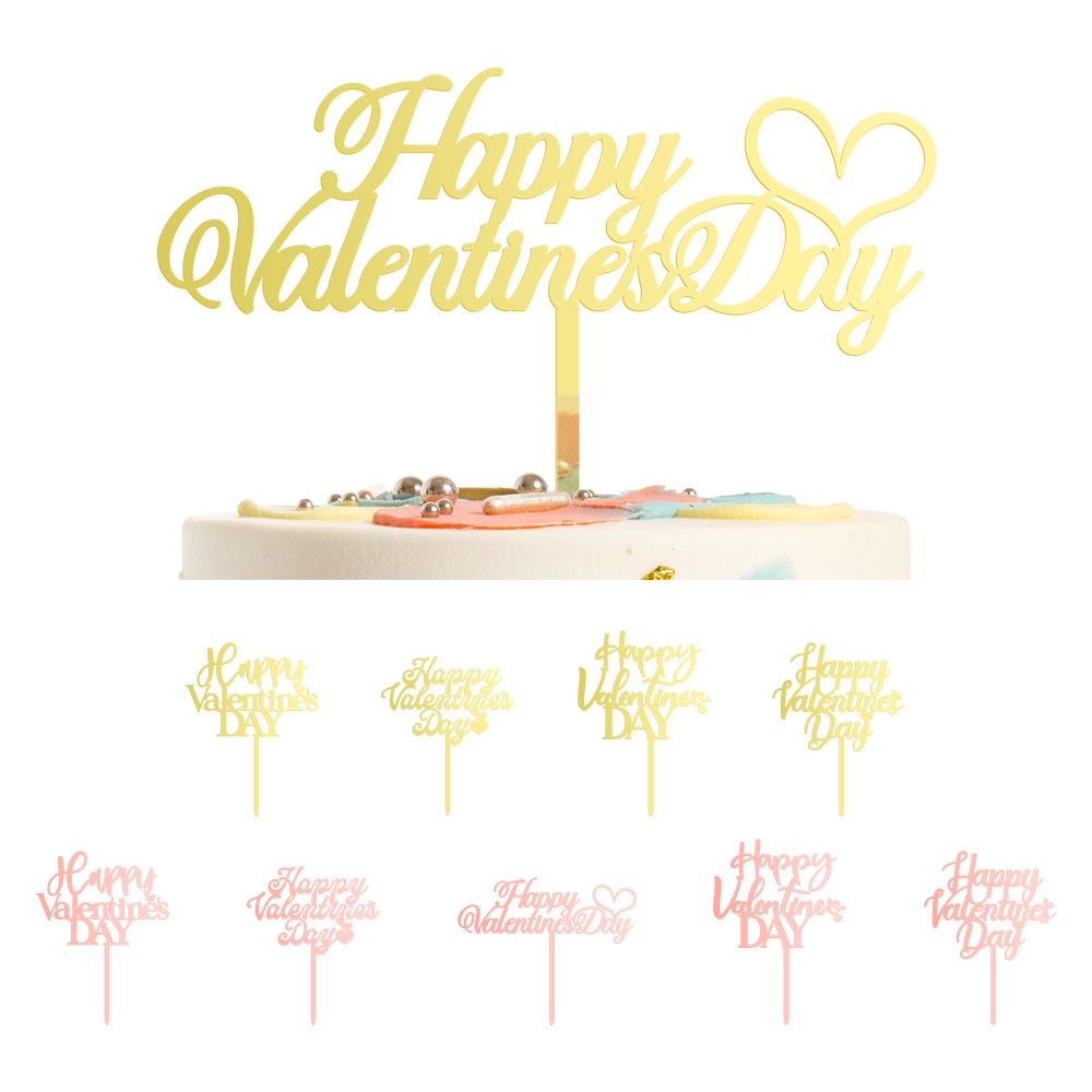 vd-มาใหม่-ท็อปเปอร์อะคริลิค-ลาย-happy-valentines-day-love-สีโรสโกลด์-สําหรับตกแต่งเค้ก
