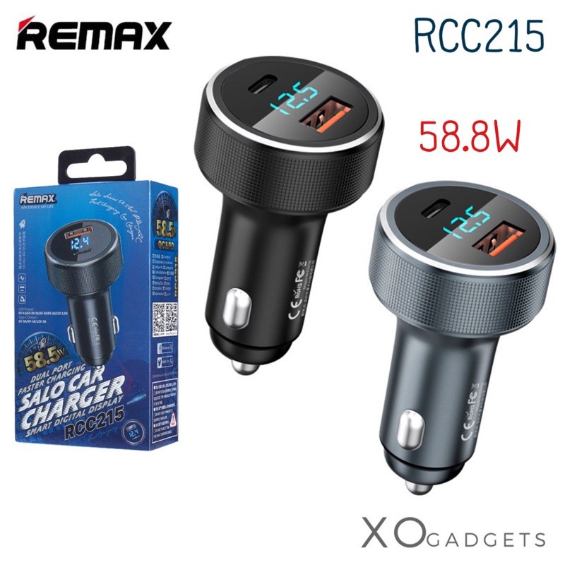 หัวชาร์จ USB และบลูทูธในรถยนต์ Remax RCC215 Car Charger Dual Port 58.5W ...
