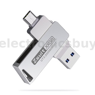 Zsuit แฟลชไดรฟ์ Type-C&amp;USB3.1 อินเตอร์เฟซโลหะคู่ ความเร็วสูง 32G 64G 128G แบบพกพา