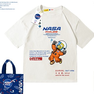 NASA NYLEE เสื้อยืดผ้าฝ้ายฤดูร้อนนักบินอวกาศชายและหญิงร่วมคู่แขนสั้นสวมแบรนด์น้ําขึ้นน้ําลง ^?Z_21