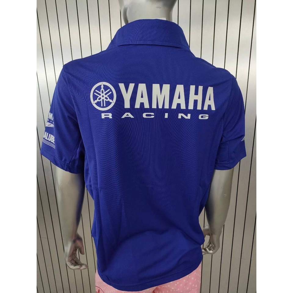 เสื้อโปโล-racing-สีน้ำเงิน-ปักธงหมากรุก-อกกว้าง50cm-ยาว60cm-sizes-สินค้าลิขสิทธิ์-yamaha-แท้100