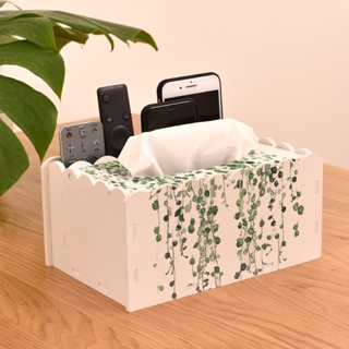 CFen A&amp;#39;s  Green Plant Home Kitchen PVC-wood Tissue Box DIY Solid  Napkin Holder Case Remote control container Tissue
