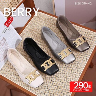 Berry รองเท้าคัชชูส้นแบน แต่งหน้าโซ่ พื้นนิ่ม ใส่สบายได้ทุกโอกาส